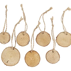 Houten Schijf met Ophangkoordje, 7st.