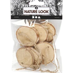 Houten Schijf met Ophangkoordje, 7st.