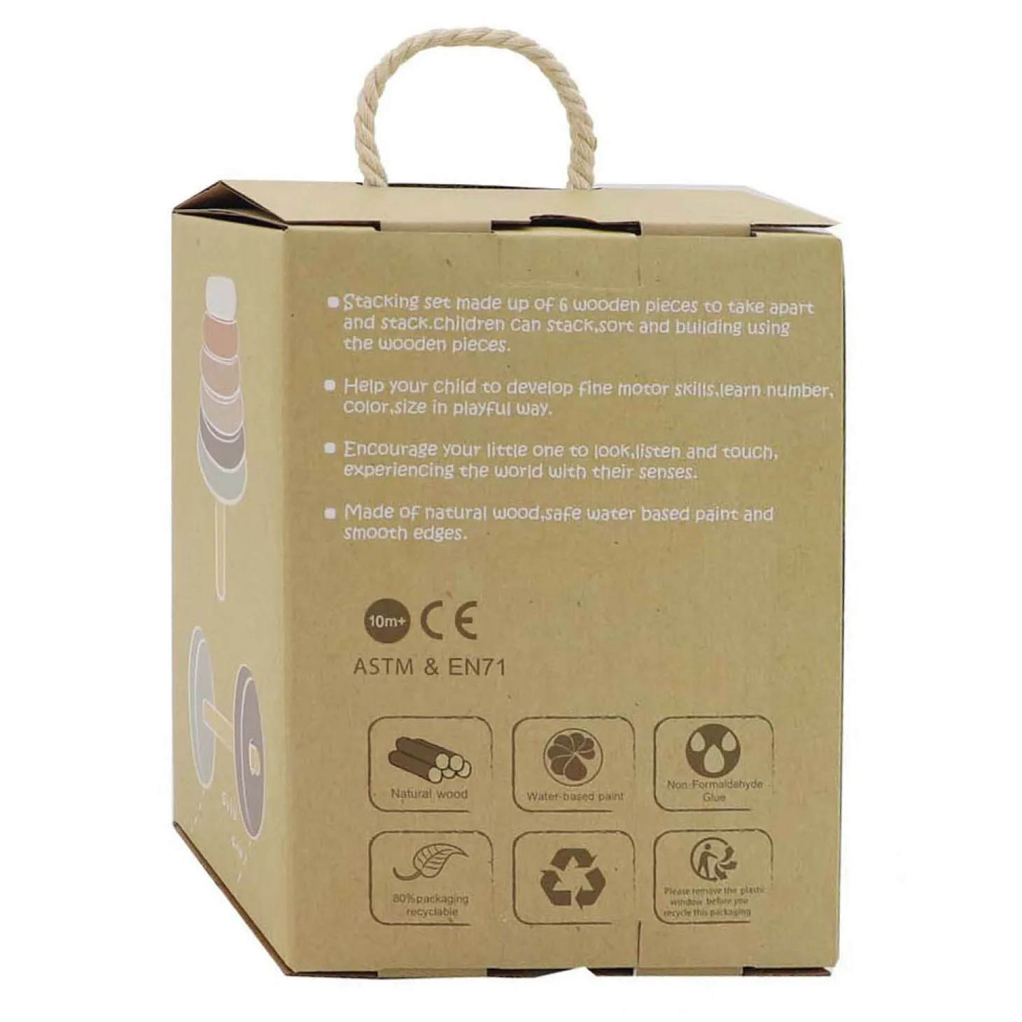 Houten Stapeltoren Pastel, 6dlg.