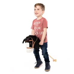 Houten Stokpaard met Geluid - Zwart