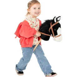 Houten Stokpaard met Geluid - Zwart