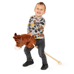 Houten Stokpaard met Geluid Bruin