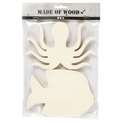 Houten Zeedieren Inktvis en Vis, 2st.