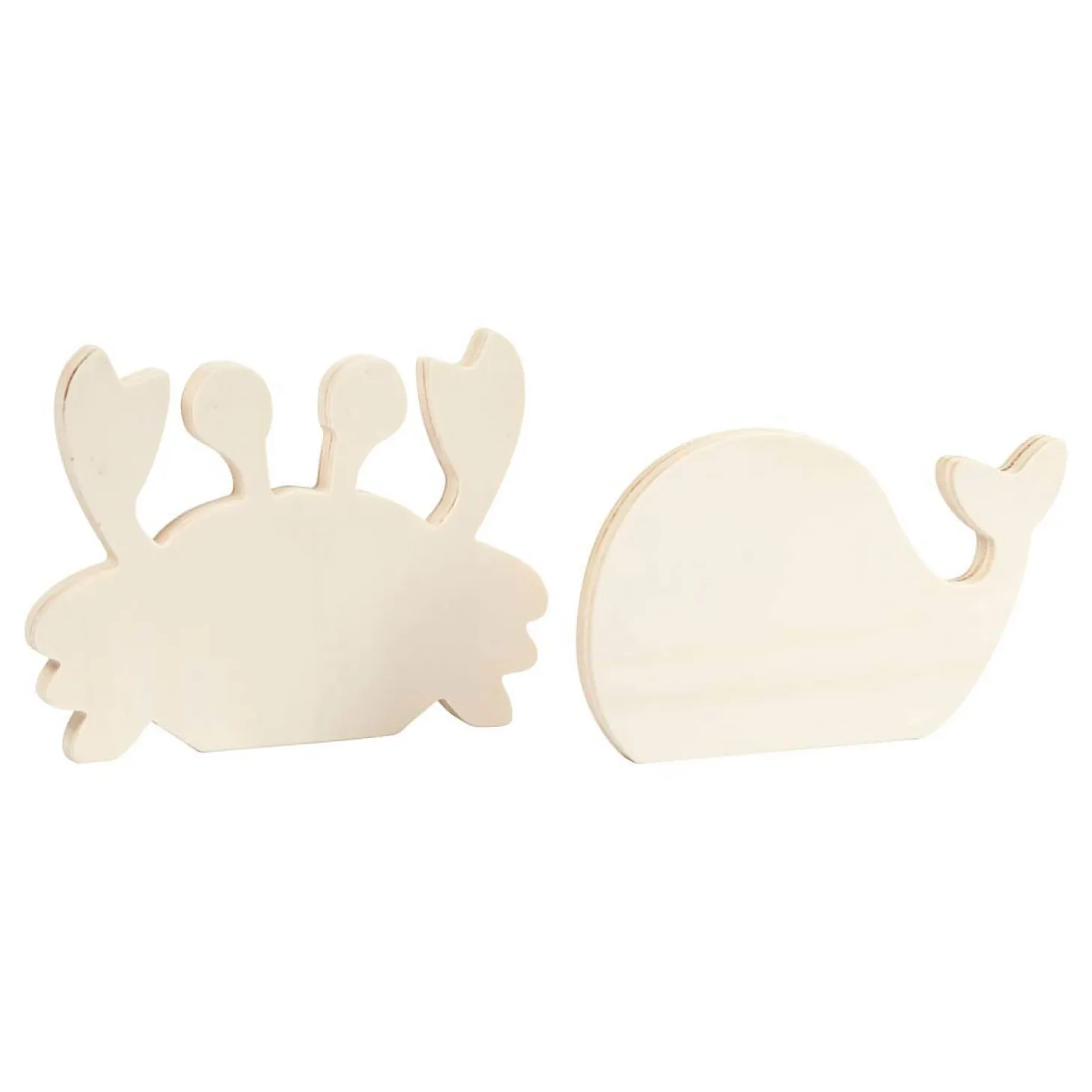 Houten Zeedieren Krab en Walvis, 2st.