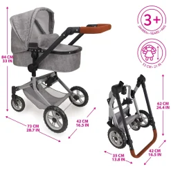 2-in-1 Poppenwagen met Tas - Grijs