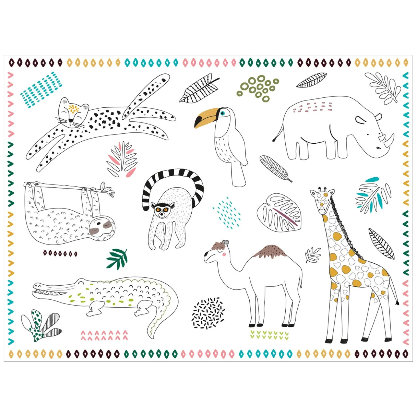 Inkleurbare Placemats Wilde Dieren 6st.