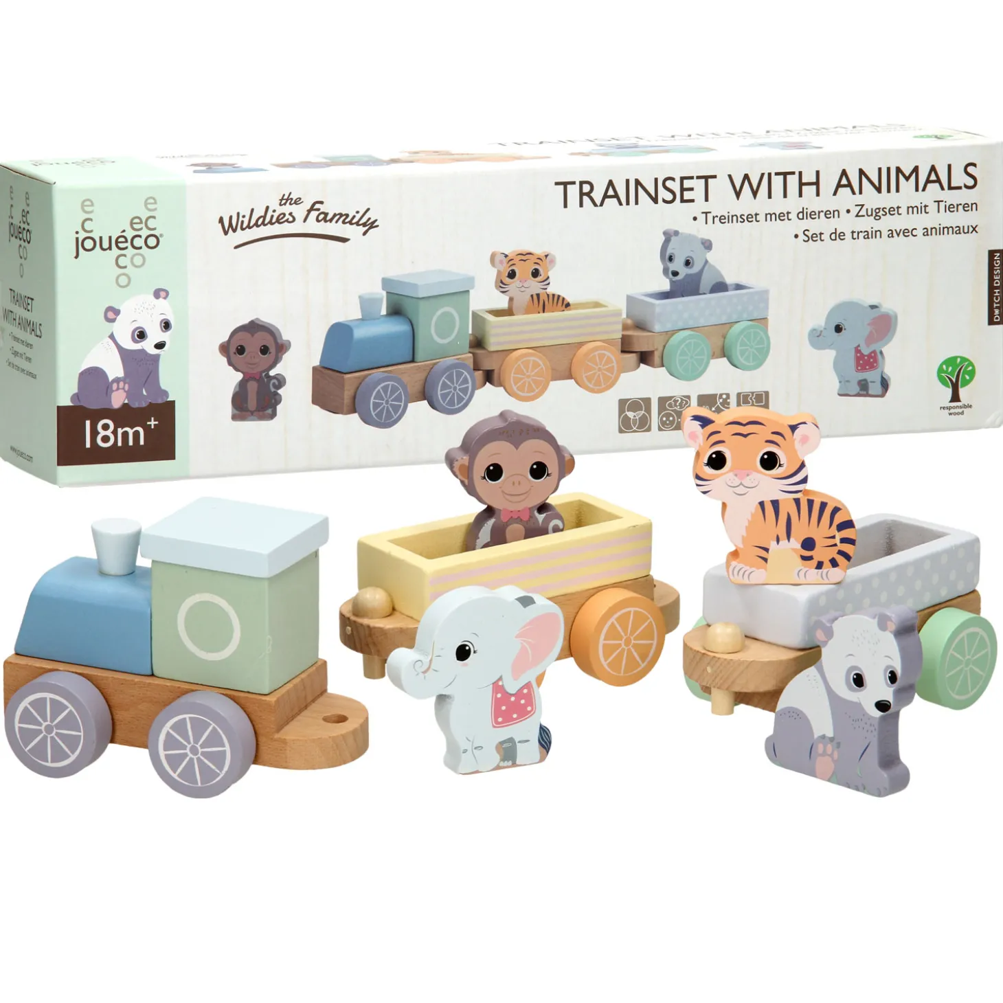 Joueco Houten Trein Wilde Dieren