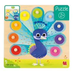Jumbo Goula - Houten Noppenpuzzel Pauw, 9st.