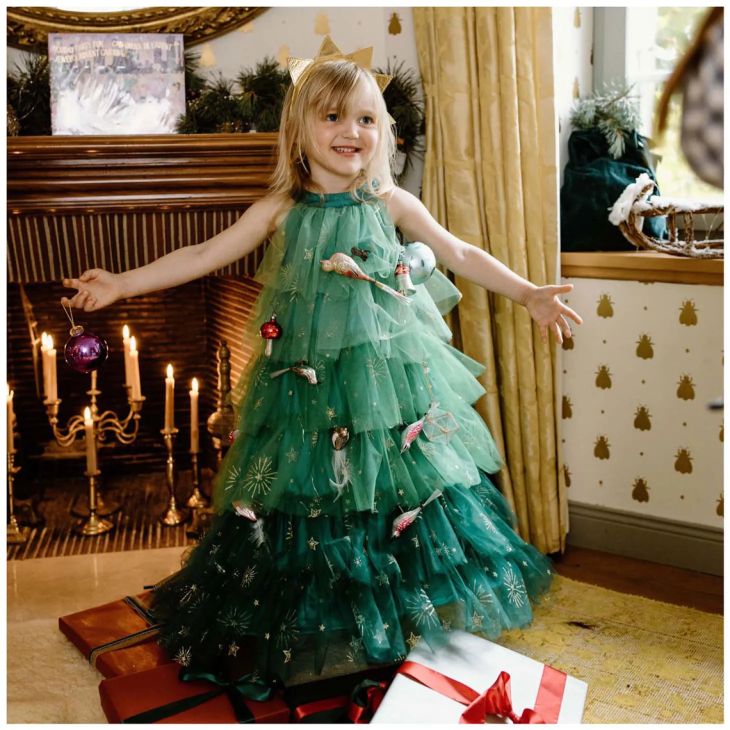 Kerstboomjurk met Haarband - 3-4 Jaar