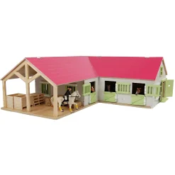 Kids Globe Paardenhoekstal met 3 Boxen en Berging Roze 1:24