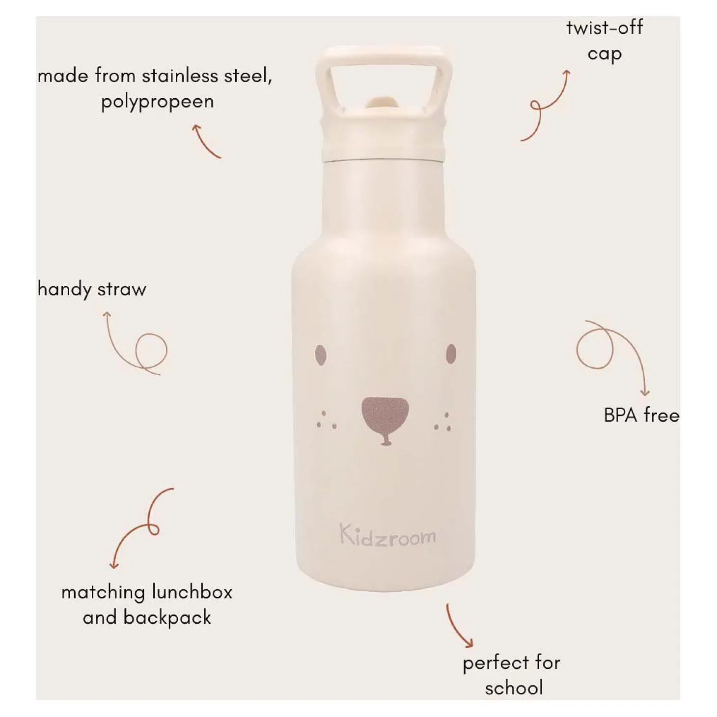 Kidzroom Drinkfles Sweet Sips Teddybeer, 350ml