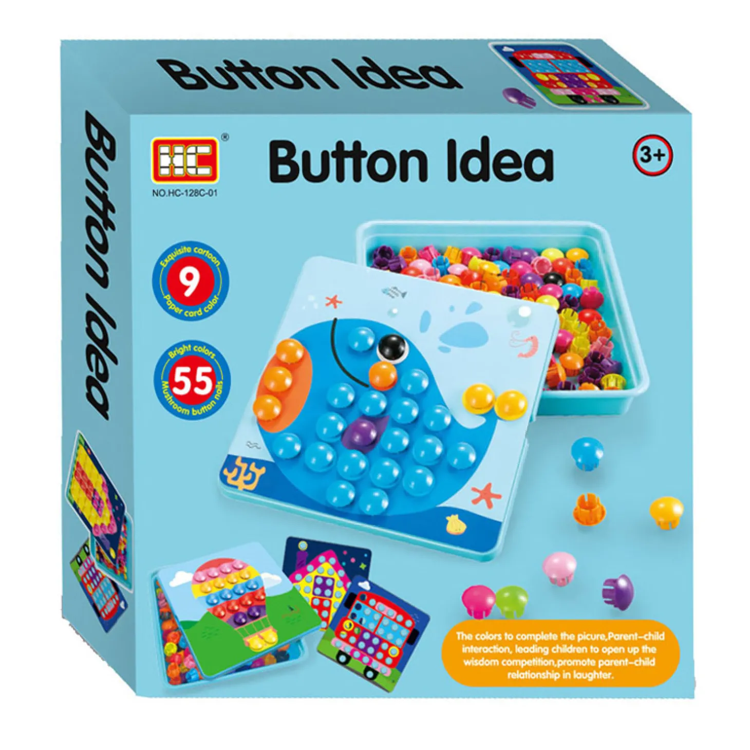 Kleurenbuttons met Opbergbox Blauw, 55dlg.