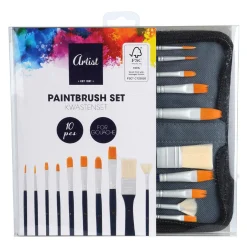 Kwasten Set voor Gouache In Opbergtas. 10st.