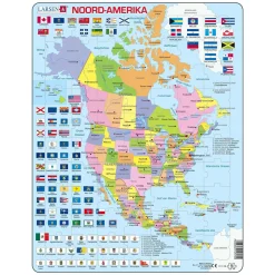 Larsen Legpuzzel Kaart Noord, Amerika met Staten en Vlaggen, 70st.