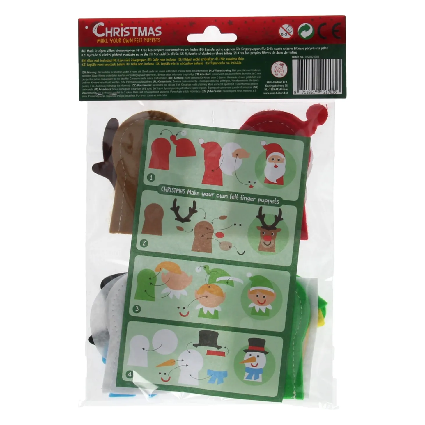 Maak je eigen Vilten Vingerpoppen Kerst, 4st.