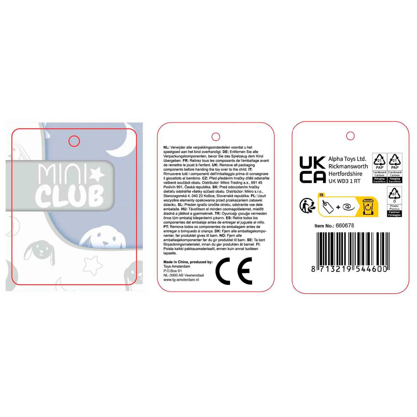 Mini Club konijn Knuffel Pluche Roze, 13cm