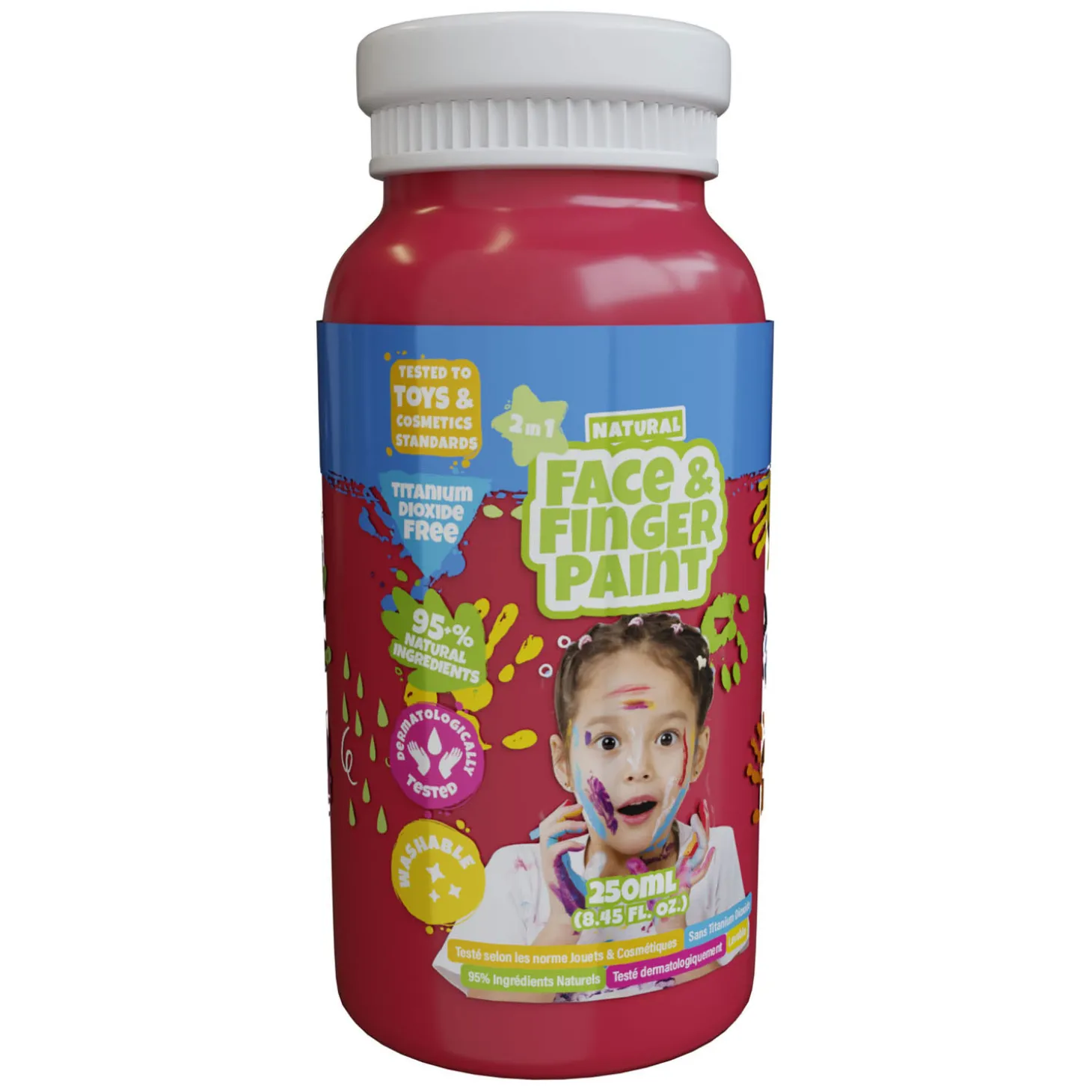 Natural Face & Fingerpaint Fles - Rood, 250ml