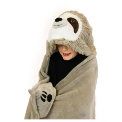 Noxxiez Knuffeldeken met Capuchon Luiaard, 130x100cm