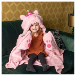 Noxxiez Knuffeldeken met Capuchon Eenhoorn, 130x100cm