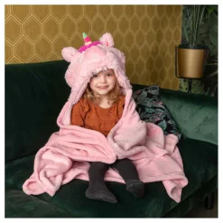 Noxxiez Knuffeldeken met Capuchon Eenhoorn, 130x100cm