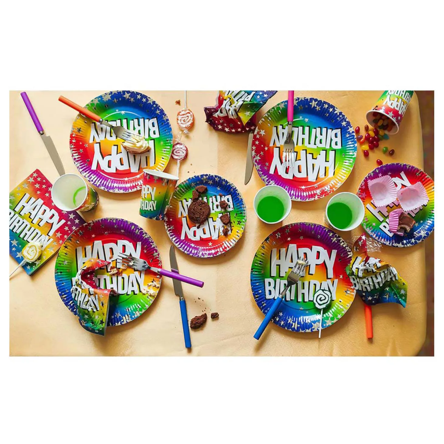 Papieren Bekers Happy Birthday 210ml, 10st.