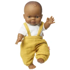 Poppen Tuinbroek Okergeel, maat 28-35 cm