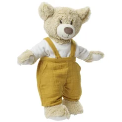 Poppen Tuinbroek Okergeel, maat 28-35 cm