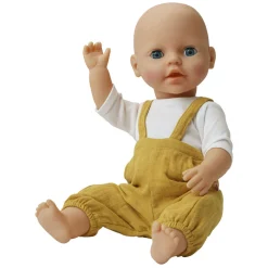 Poppen Tuinbroek Okergeel, maat 28-35 cm