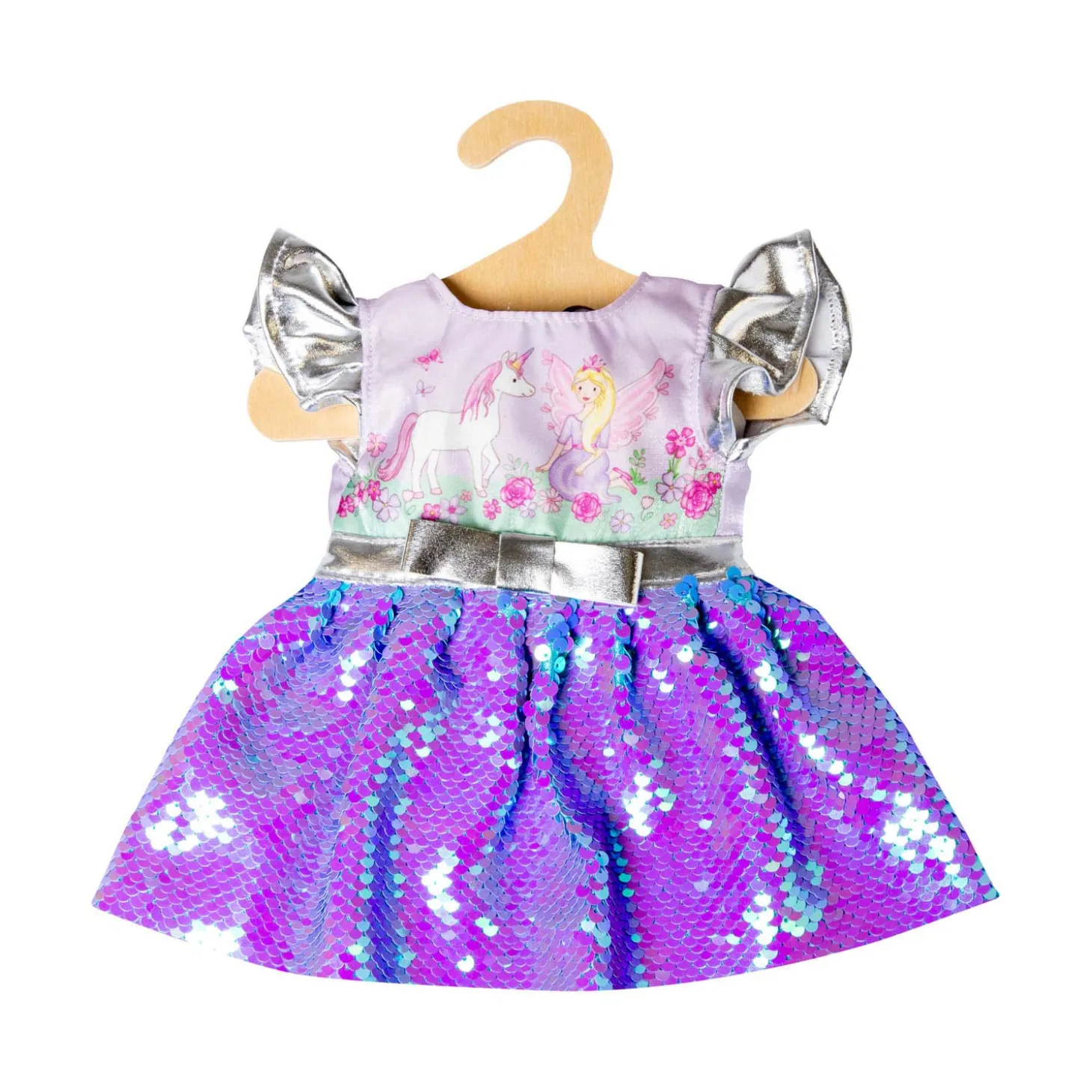 Poppenjurk Fee en Eenhoorn met Sequins en Kroon, 28-35 cm