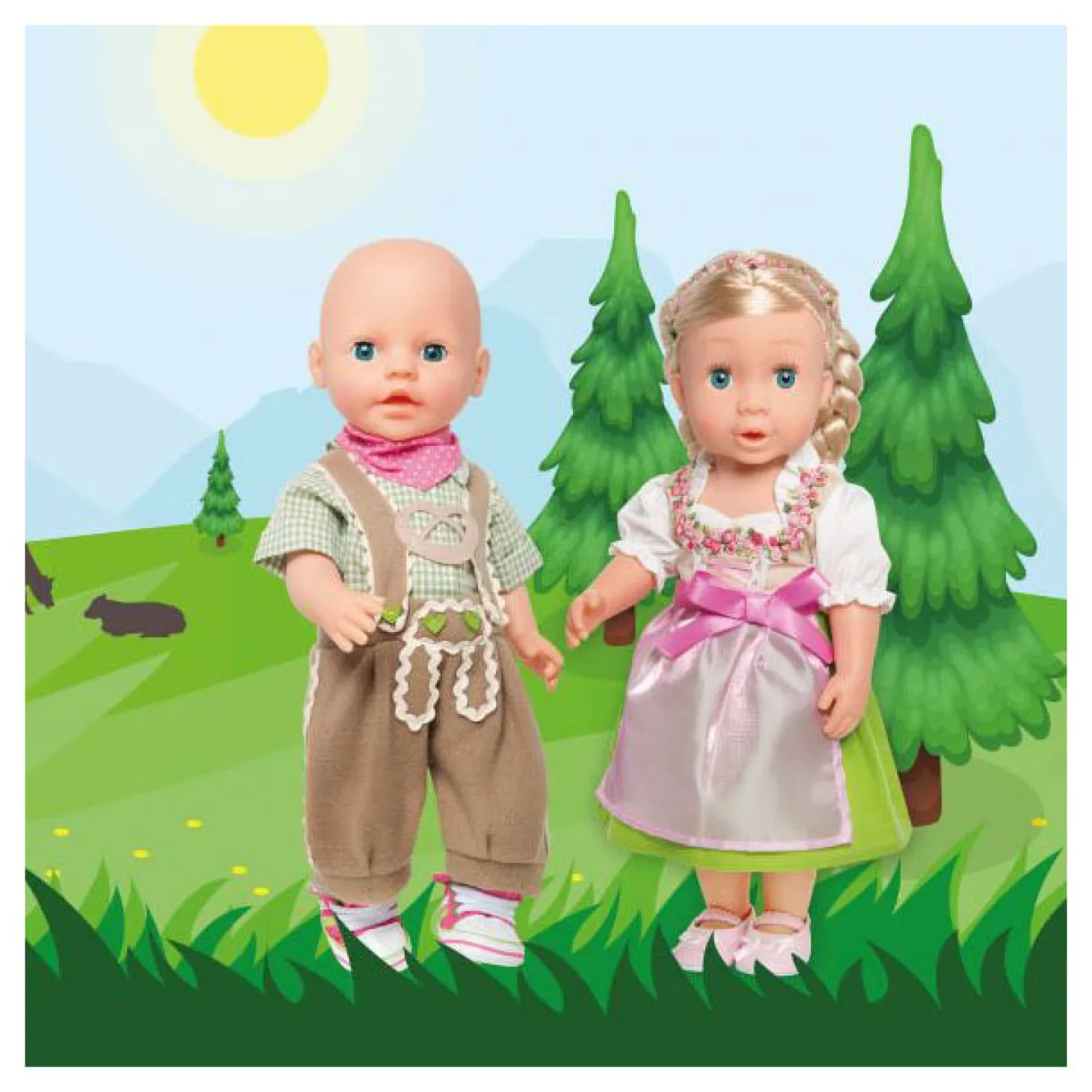 Poppenkleding Lederhosen met Overhemd en Sjaal,35-45 cm