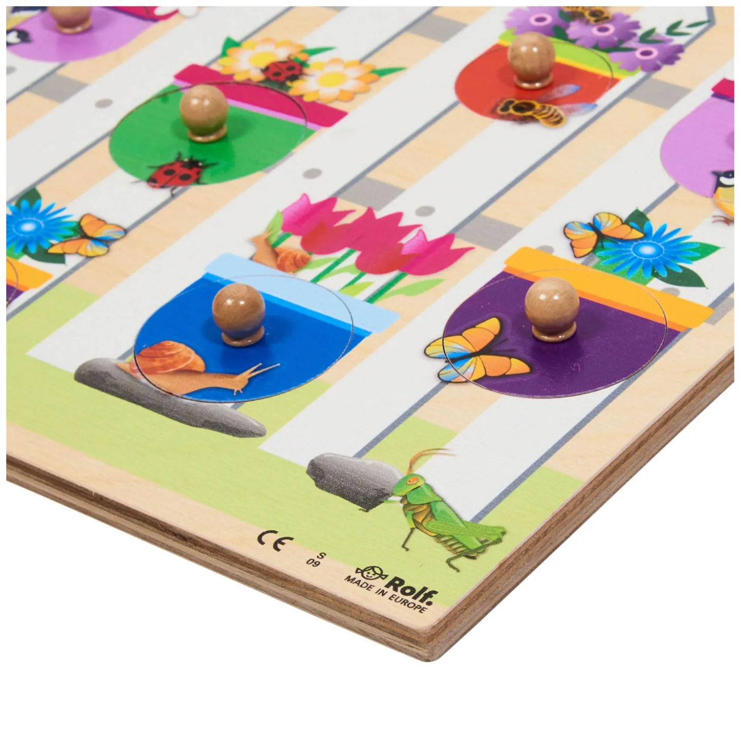 Rolf - Houten Noppenpuzzel Bloemen, 10st.