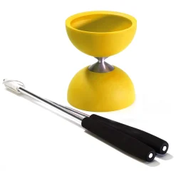 Rubber Diabolo met Aluminium Stokken - Geel