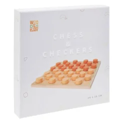 Schaak- en Damspel Hout in Katoenen Zak