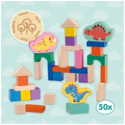 SES Houten Bouwblokken Dino's, 50st.