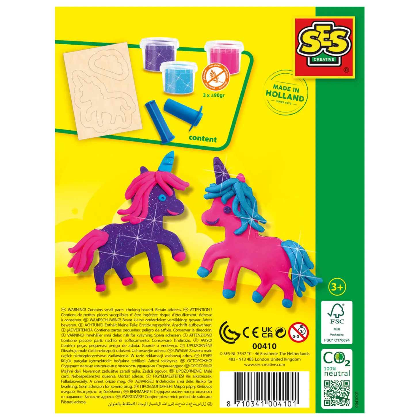 SES Klei - Unicorns Neon Glitter - 3 Kleipotjes