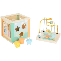 Small Foot - Houten Activiteitenkubus en Motoriekspiraal Pastel