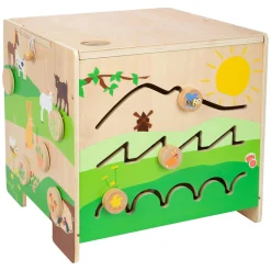 Small Foot - Houten Activiteitenkubus met Motoriekspiraal Boerderij