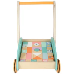 Small Foot - Houten Baby  Walker Loopwagen met Blokken Pastel, 35dlg.