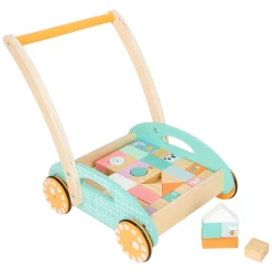 Small Foot - Houten Baby  Walker Loopwagen met Blokken Pastel, 35dlg.