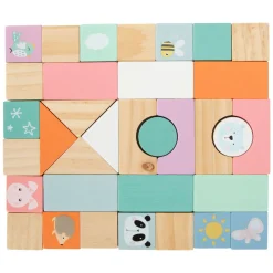Small Foot - Houten Baby  Walker Loopwagen met Blokken Pastel, 35dlg.