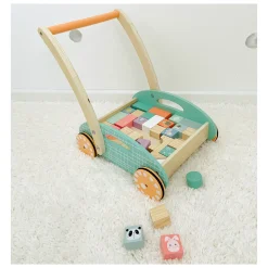 Small Foot - Houten Baby  Walker Loopwagen met Blokken Pastel, 35dlg.