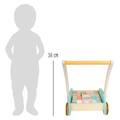 Small Foot - Houten Baby  Walker Loopwagen met Blokken Pastel, 35dlg.
