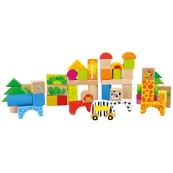 Small Foot - Houten Bouwblokken Dierentuin in Vormenstoof Emmer, 50dlg.