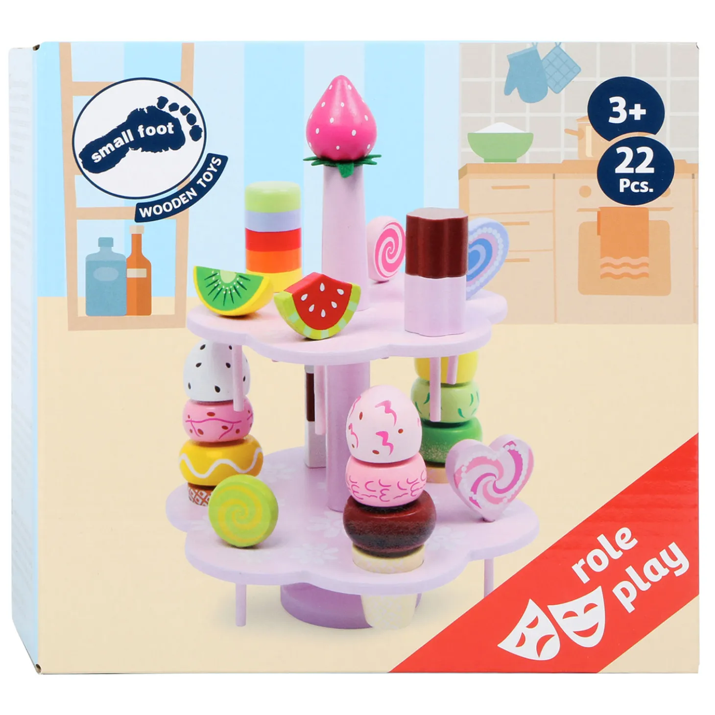 Small Foot - Houten Etagere met Speeleten Snoep, 22dlg.