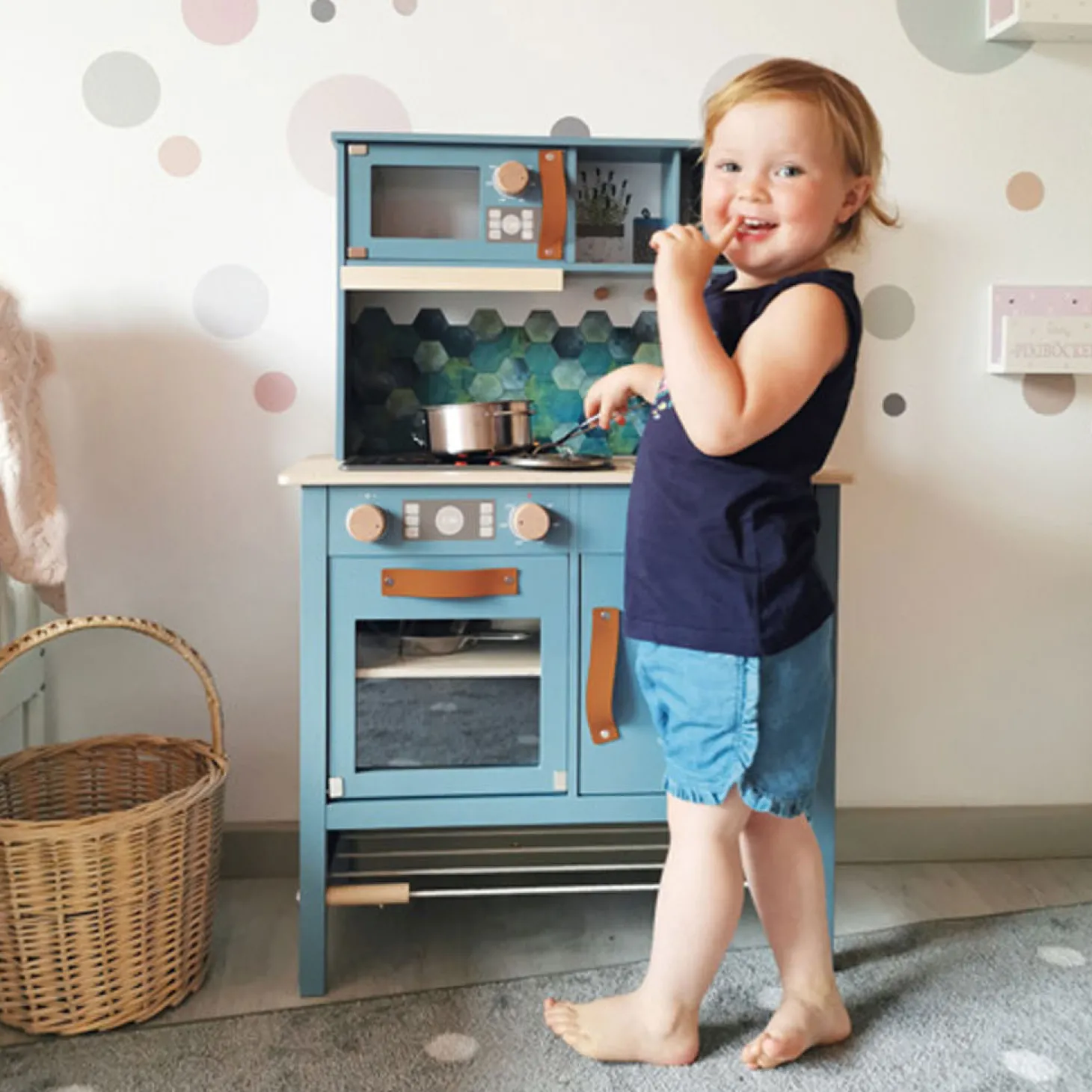 Small Foot - Houten Kinderkeuken Blauw, 7dlg.