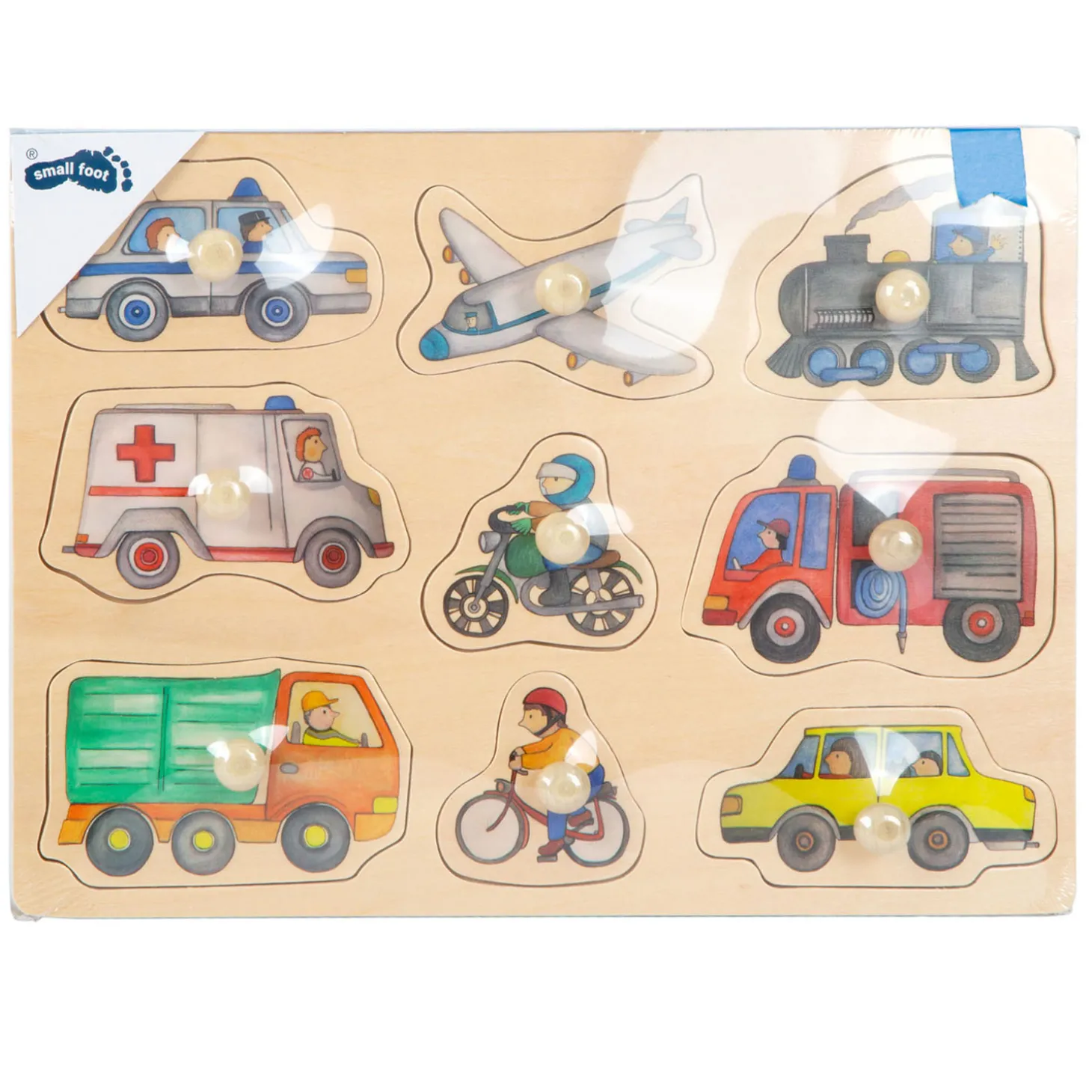 Small Foot - Houten Noppenpuzzel Stadsvoertuigen, 9st.