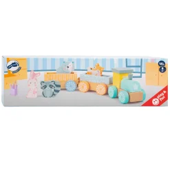 Small Foot - Houten Trein met Bosdieren Pastel, 9dlg.