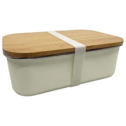 Smikkels RVS Broodtrommel met Bamboe Deksel 900ml - Wit