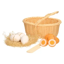 Snij-Eieren Hout in Kunststof Rieten Mandje