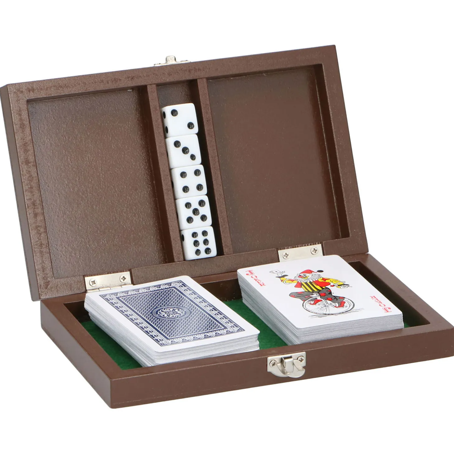 Speelkaarten- en Dobbelset in Houten Kist